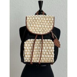 Tommy Bahama Koki Beach Backpack 13x11x4 Linen Cotton Black Mixed Media Pockets